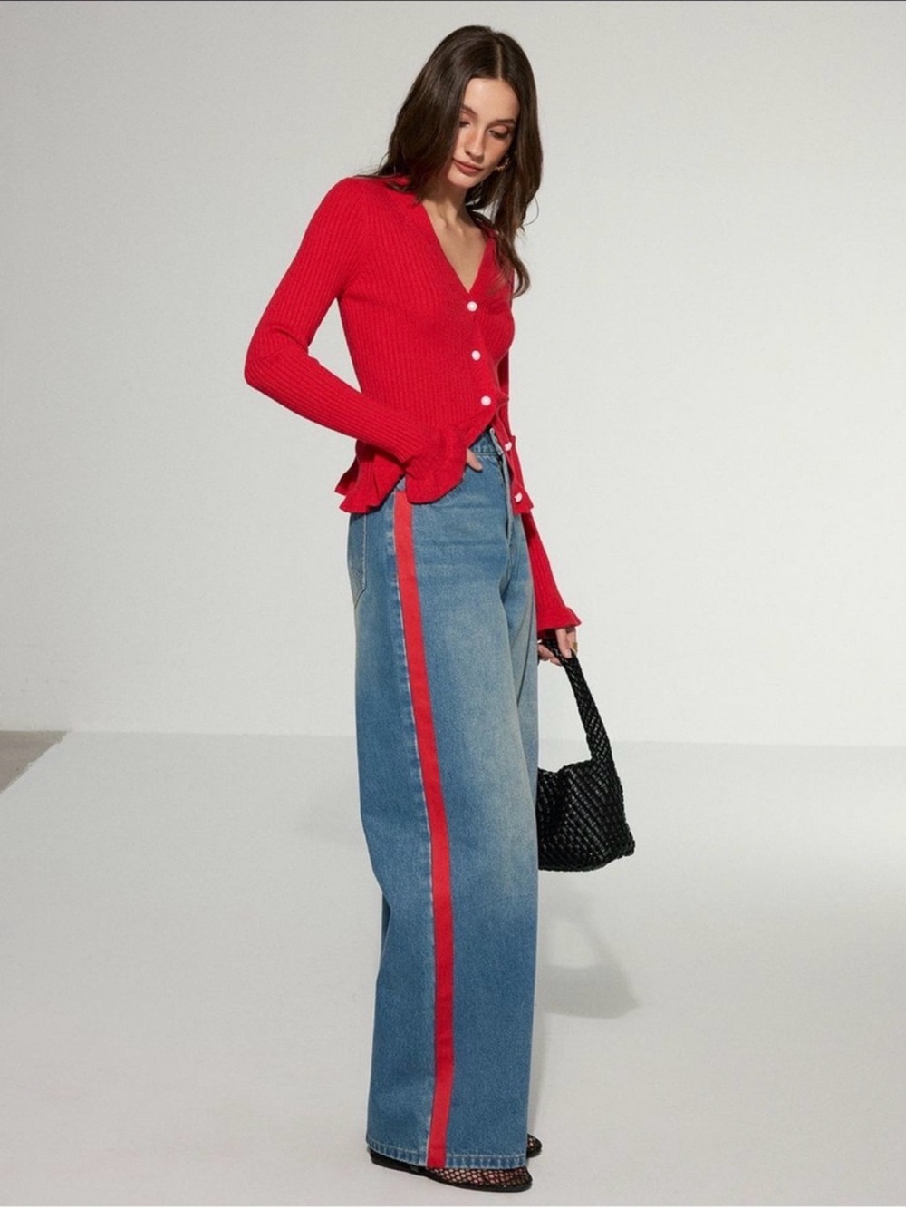 BOGO! Commense Wide Leg Contrast Red Stripe High Rise Jeans Size Large